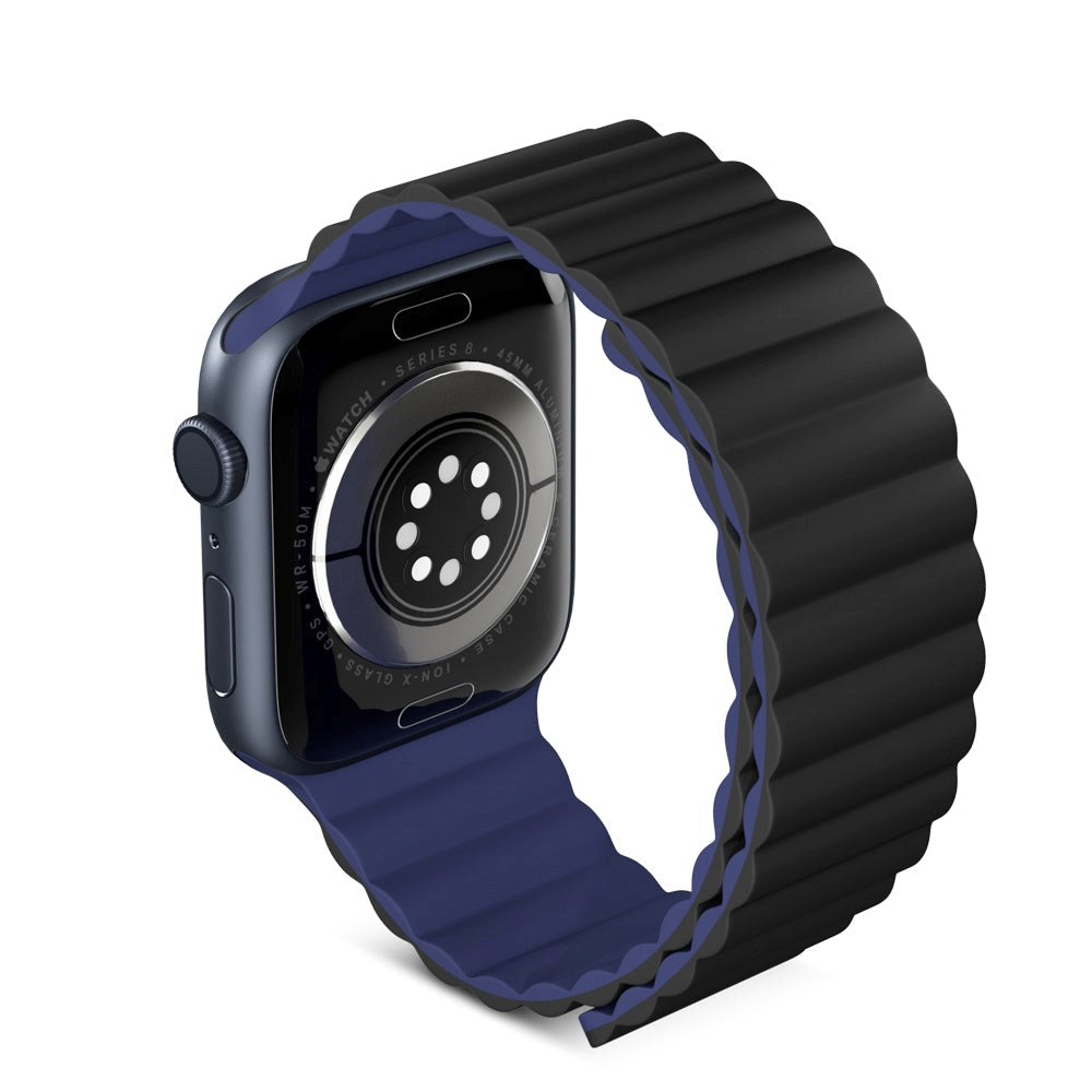 Apple Watch (42/44/SE/45/46/49mm) Epico Magnetisk Silikon Rem - Svart / Blå