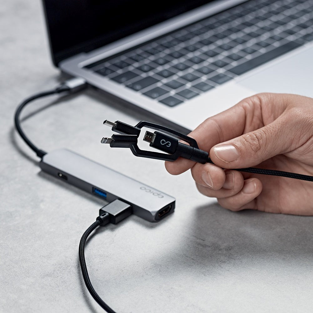 Epico 3in1 Multi Kabel - USB-C / Lightning / Micro USB - Svart