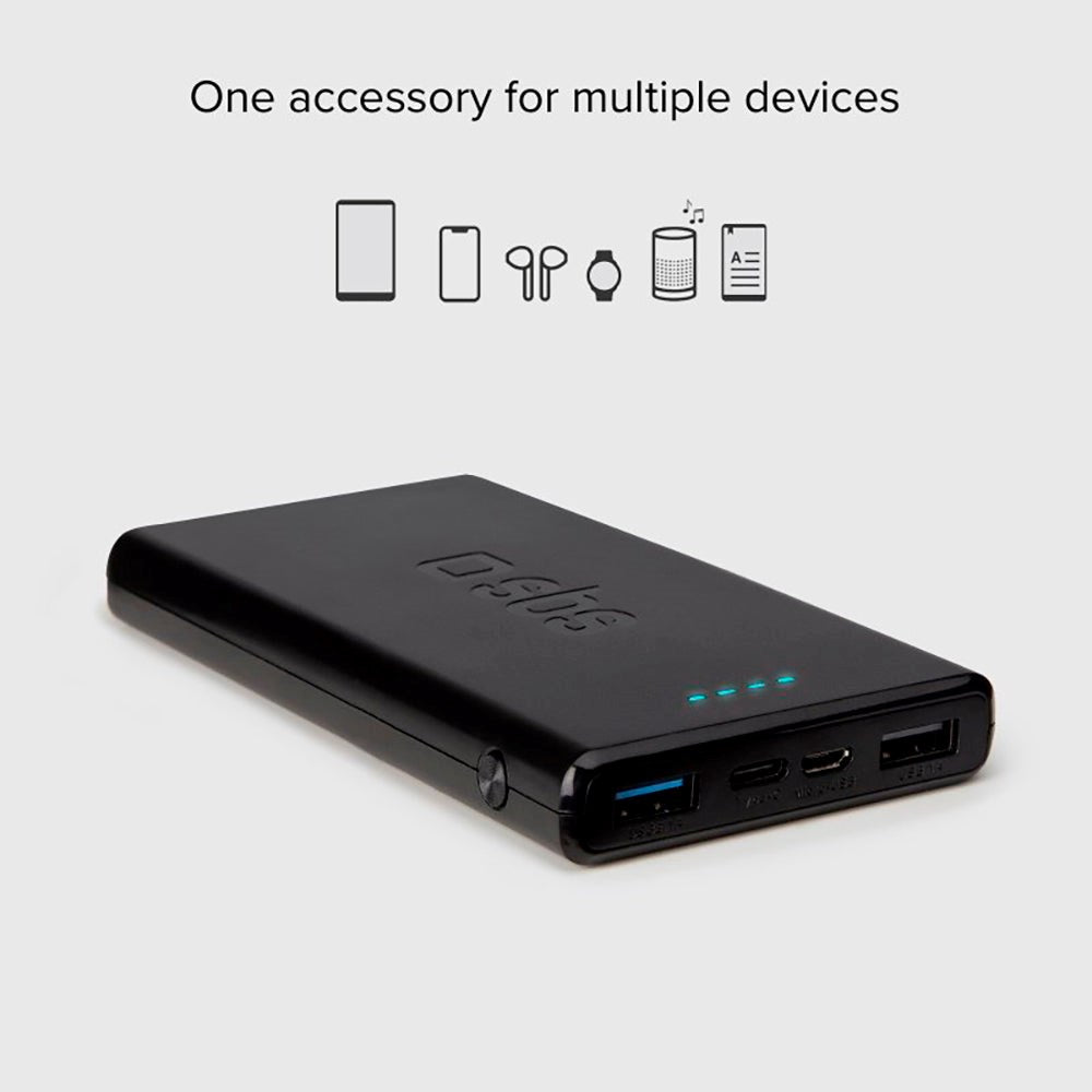 SBS Powerbank m. 2x USB-A & 1x USB-C 10W - 10.000 mAh - Svart