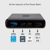 SBS Powerbank m. 2x USB-A & 1x USB-C 10W - 10.000 mAh - Svart