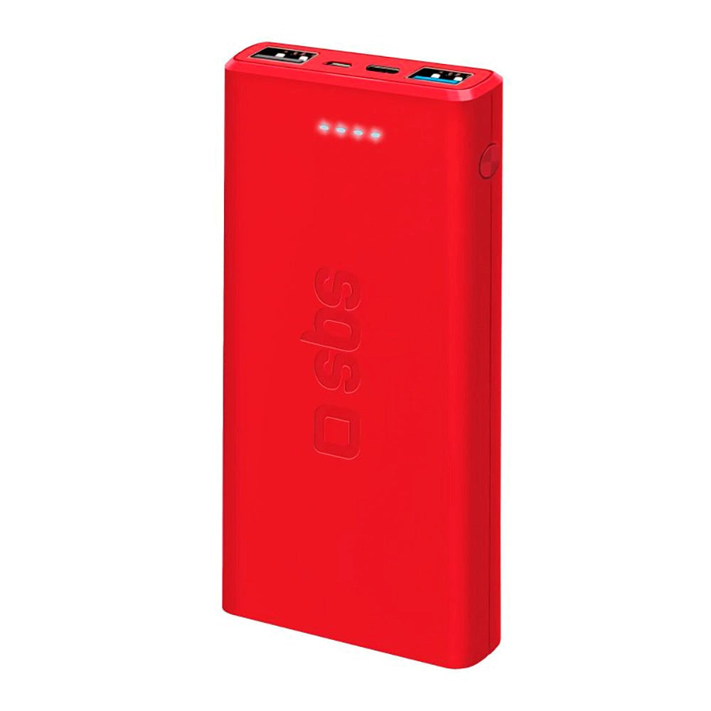 SBS Powerbank m. 2x USB-A & 1x USB-C 10W - 10.000 mAh - Rød