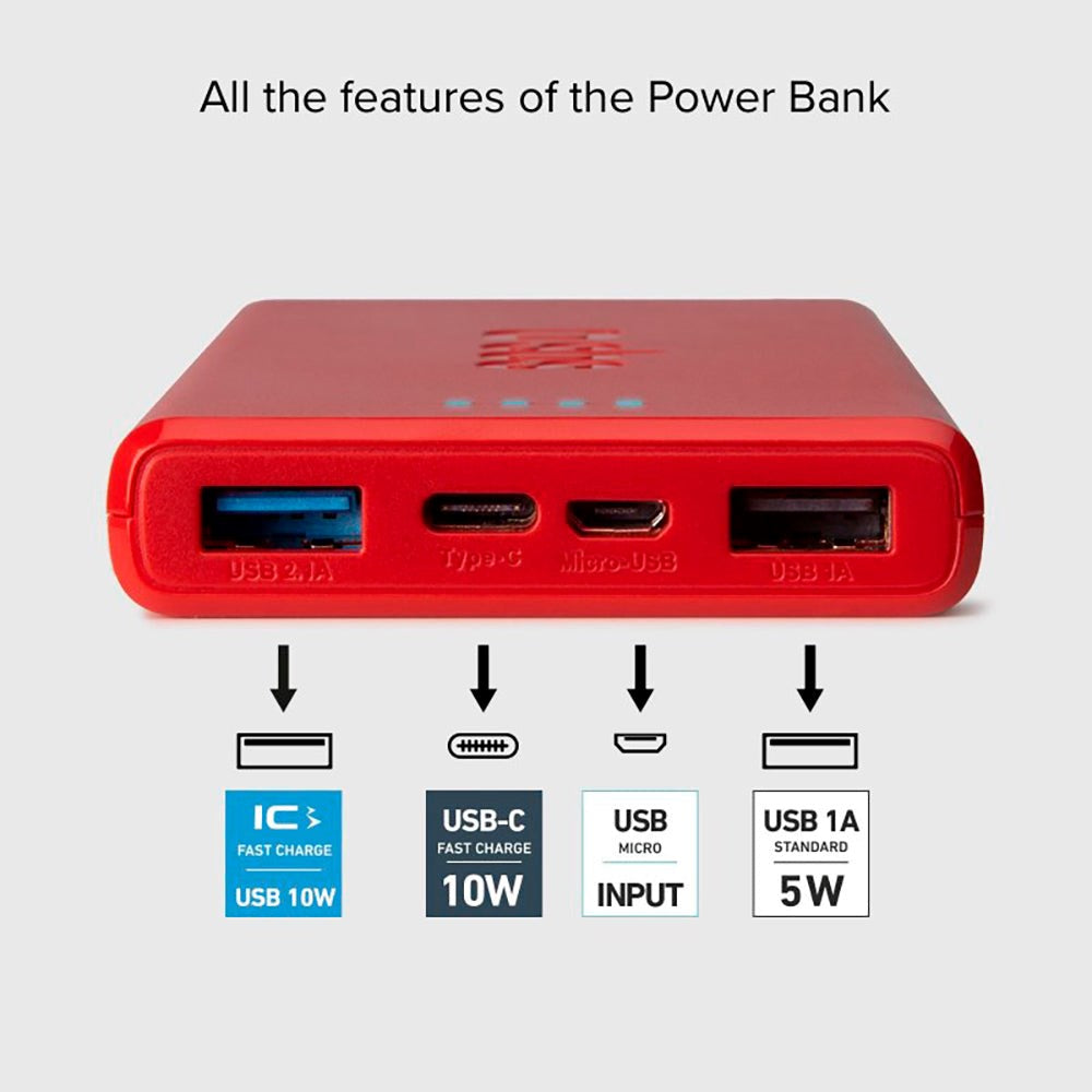 SBS Powerbank m. 2x USB-A & 1x USB-C 10W - 10.000 mAh - Rød