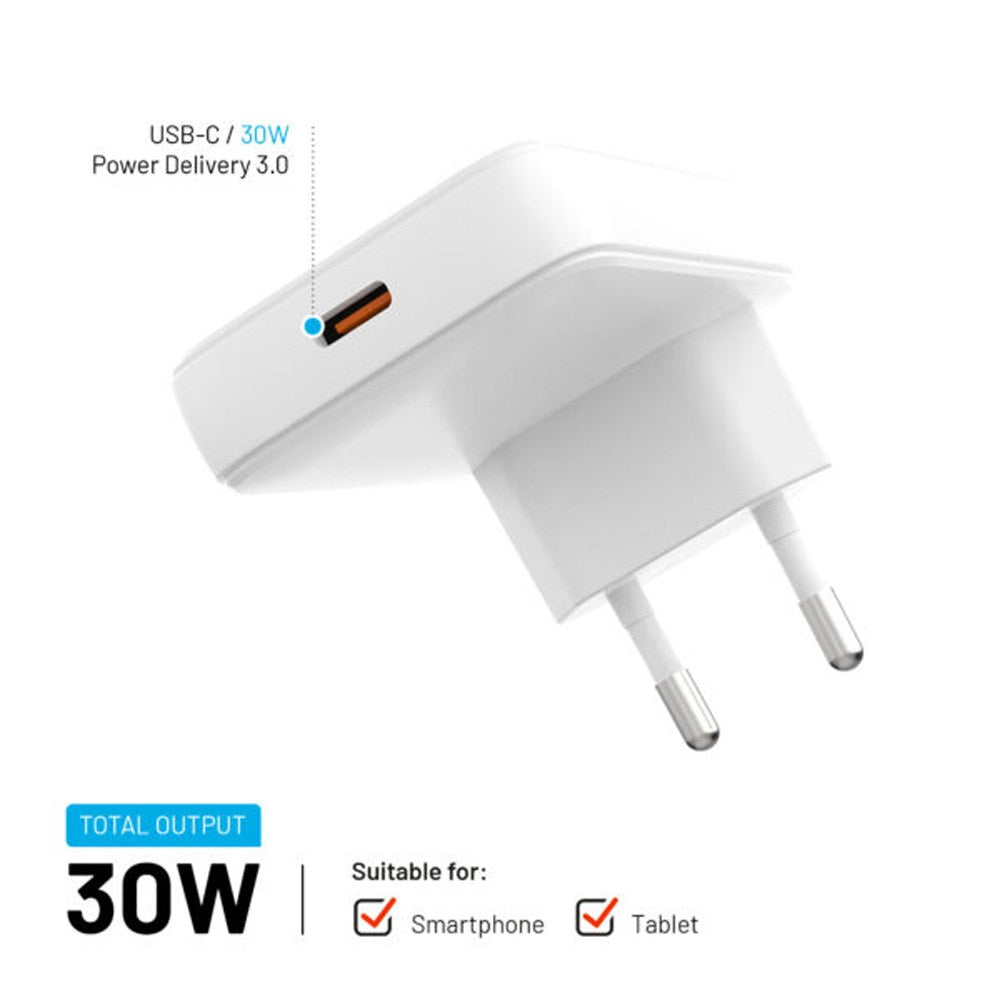 FAST Slank 30W USB-C - GaN Lader - Vinklet - Hvit