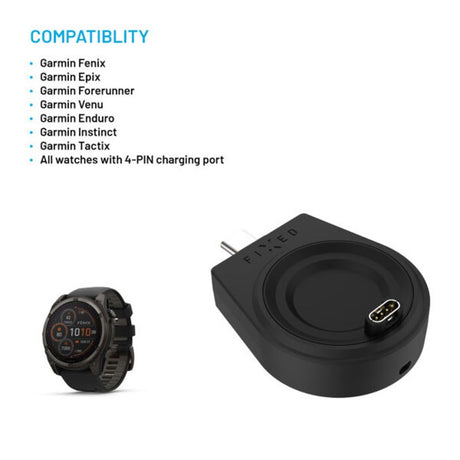 Fixed Trådløs USB-C Lader til Garmin Smartwatch – Svart