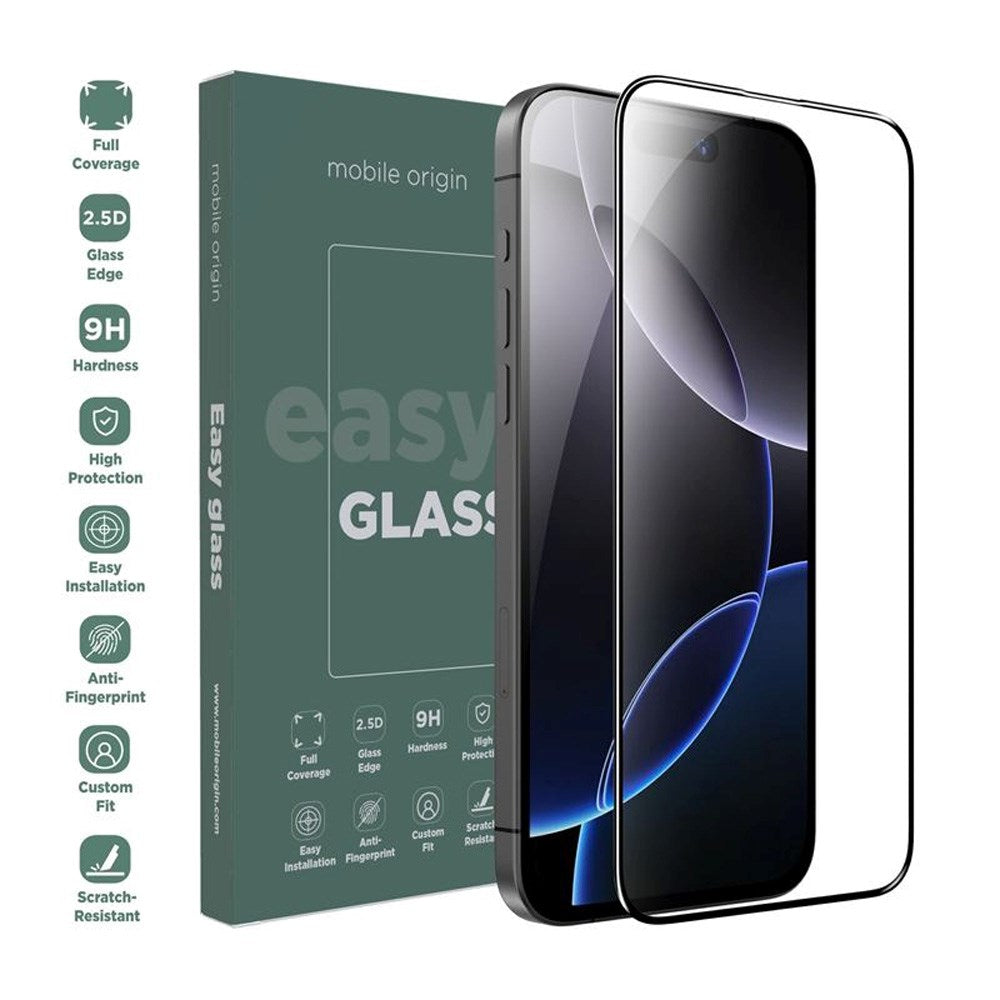 Mobile Origin EasyGlass Skjermbeskyttelsesglass - iPhone 16 Pro Max - Gjennomsiktig/Svart Kant