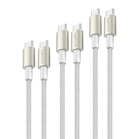 4smarts USB-C til USB-C 60W PremiumCord - 3x USB-C til USB-C-kabel med USB-C-adapter og forlenger - Hvit
