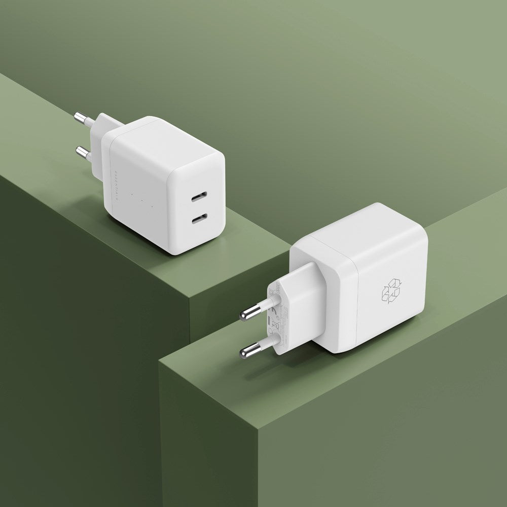 Upström ËESSENTIALS PD 35W Resirkulert Plast Vegglader med 2 x USB-C - Hvit