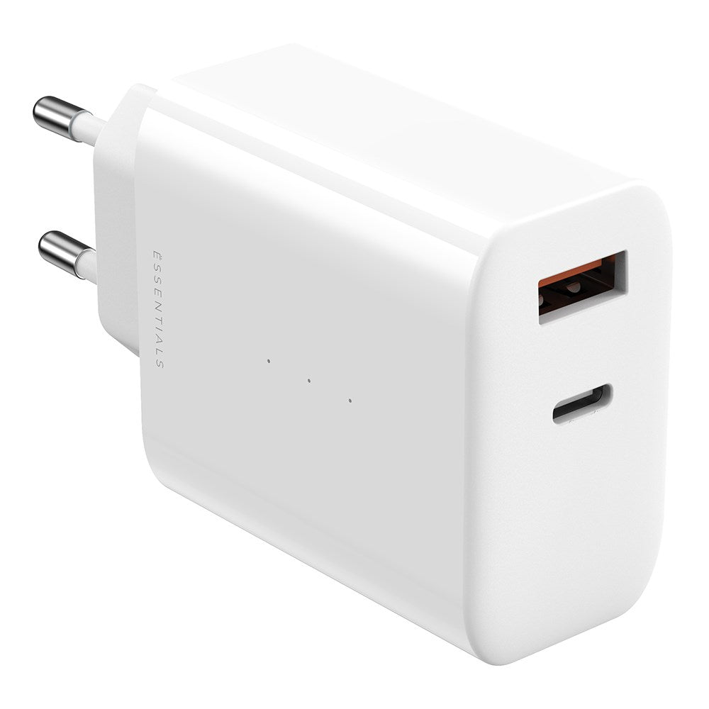 ËSSENTIALS by Upström PD 65W GaN Resirkulert Plast Vegglader med USB-C og USB-A - Hvit