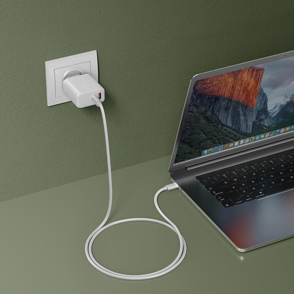 ËSSENTIALS by Upström PD 65W GaN Resirkulert Plast Vegglader med USB-C og USB-A - Hvit