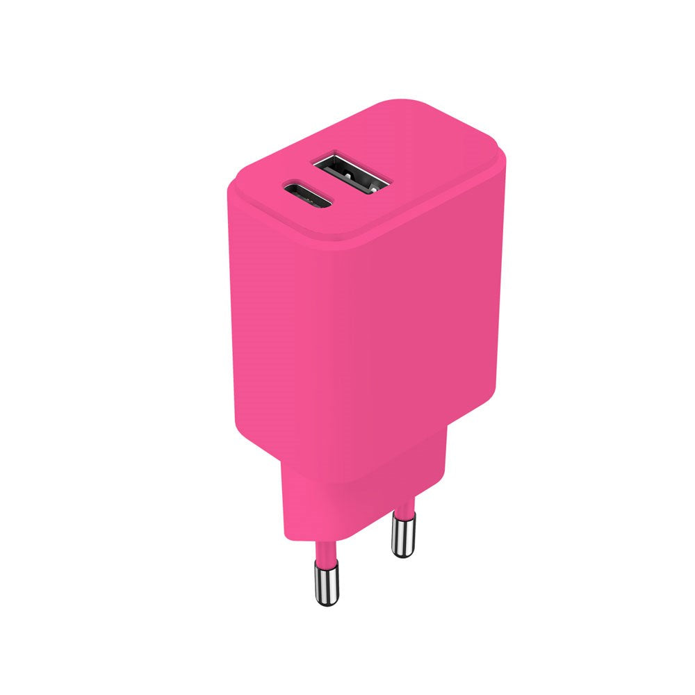 Setty 20W Vegglader m. 1x USB-A & 1x USB-C - Pink