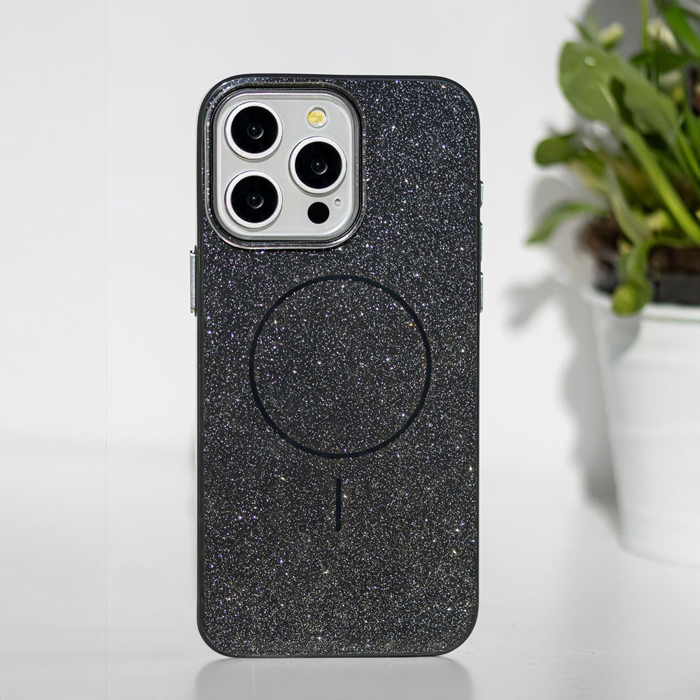 iPhone 12/12 Pro Glitter Thin Deksel - MagSafe Kompatibel - Svart