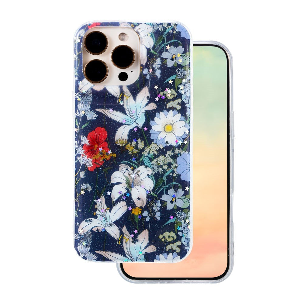 iPhone 16 Pro TFO Glow Glam Deksel - Blå / Blomster