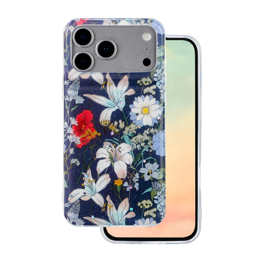 iPhone 17 Pro TFO Glow Glam Deksel - Blå / Blomster
