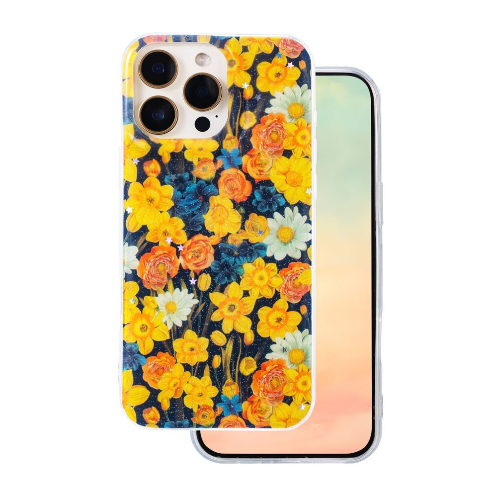 iPhone 16 Pro TFO Glow Glam Deksel - Oransje / Blomster