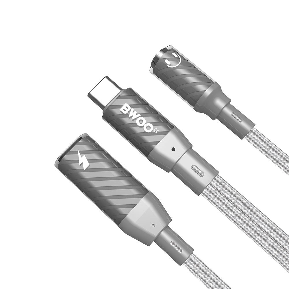 BWOO 2-i-1 USB-C til USB-C / Minijack Adapter - Grå