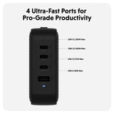 Targus HyperJuice 100W Reise­lader m. 1x USB-A & 3x USB-C - inkl. 4x Adapterplugger - Svart