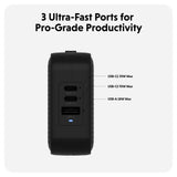 Targus HyperJuice 70W Reise­lader m. 1x USB-A & 2x USB-C - inkl. 4x Adapterplugger - Svart
