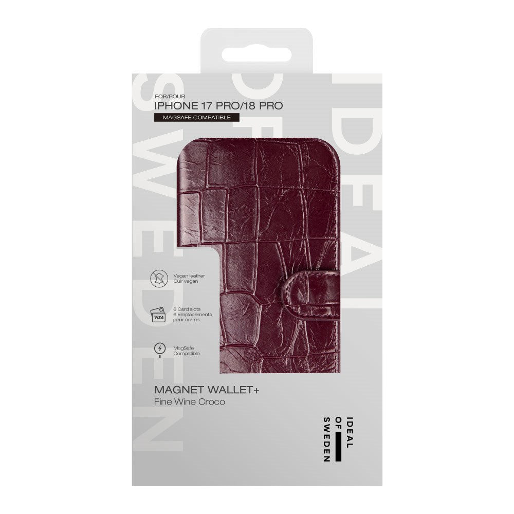 iPhone 18 Pro / 17 Pro iDeal Of Sweden Magnet Wallet+ Deksel - MagSafe Kompatibel - Fine Wine Croco