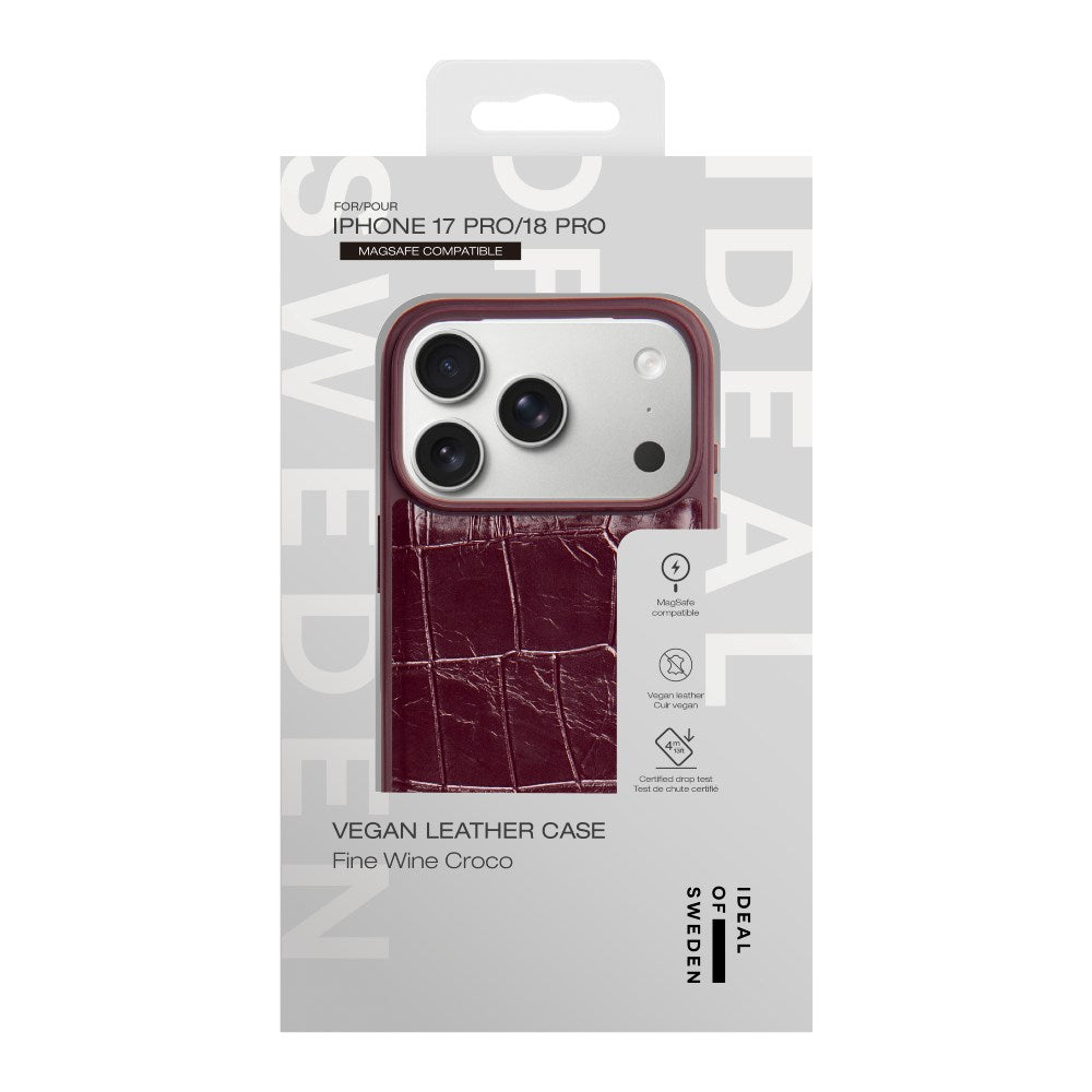 iPhone 18 Pro / 17 Pro iDeal of Sweden Vegan Leather Deksel - MagSafe Kompatibel - Fine Wine Croco