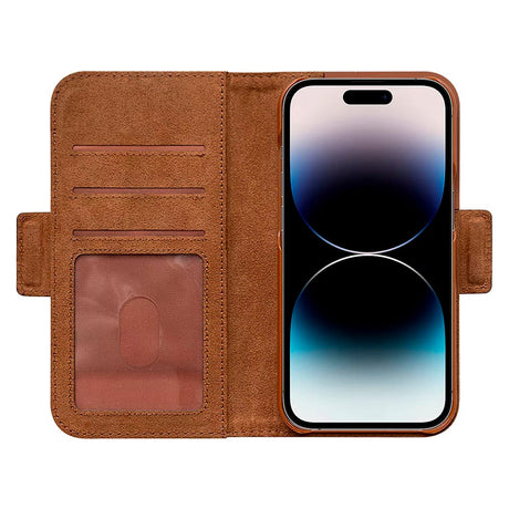 iPhone 14 Key Nordfjord Slim Magnet Wallet Kunstskinn Flipdeksel - Brun