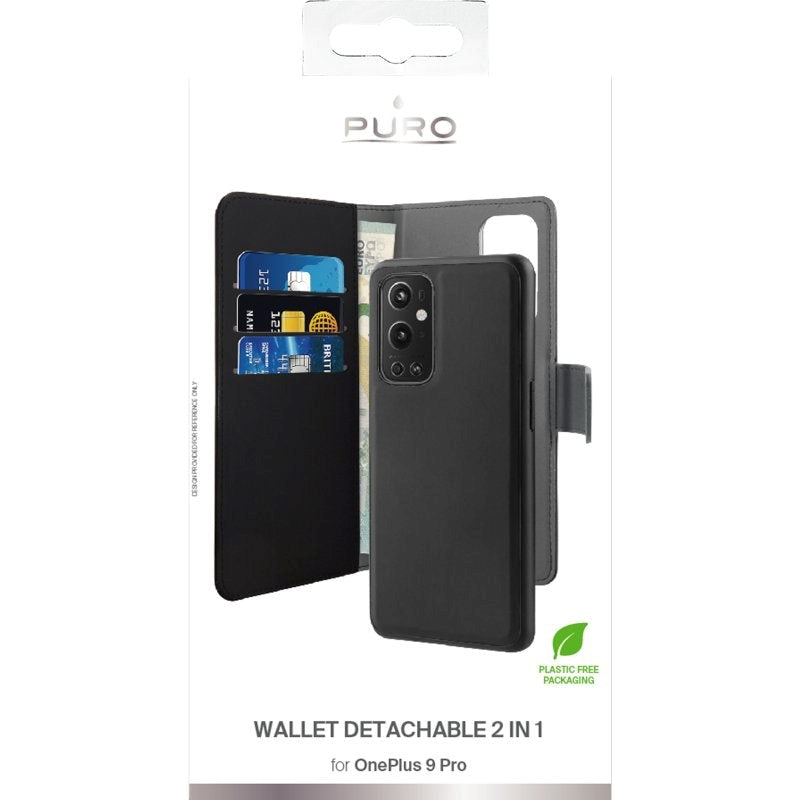 OnePlus 9 Pro Flip Deksel Puro Wallet Detachable 2-In-1 - Svart