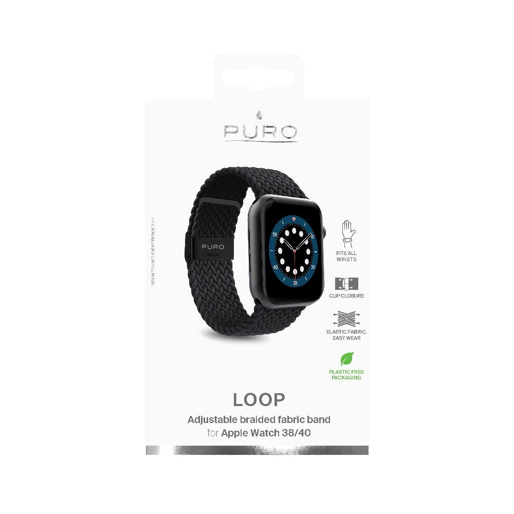 Apple Watch (38/40/SE/41/42mm) Puro Loop Flettet Stoffrem - Svart