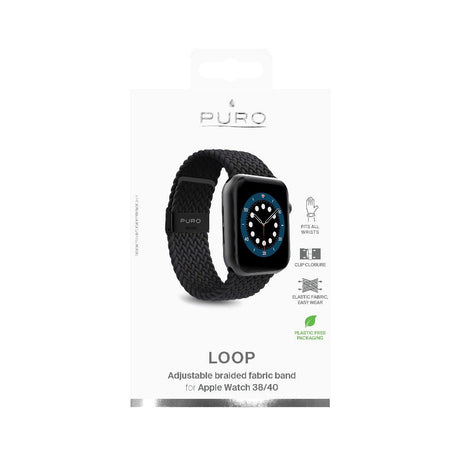 Apple Watch (38/40/SE/41/42mm) Puro Loop Flettet Stoffrem - Svart