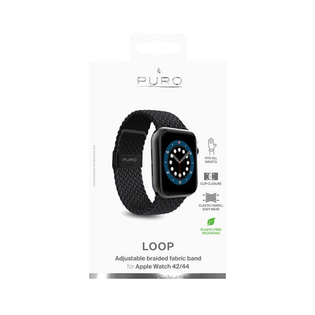 Apple Watch (42/44/SE/45/46/49mm) Puro Loop Flettet Stoffrem - Svart