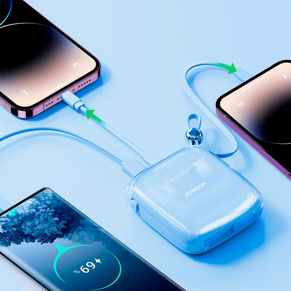 Joyroom Jelly Series JR-L003P Powerbank 22,5W - USB-C PD / USB-A med Innebygd Lightning - 10000 mAh - Blå