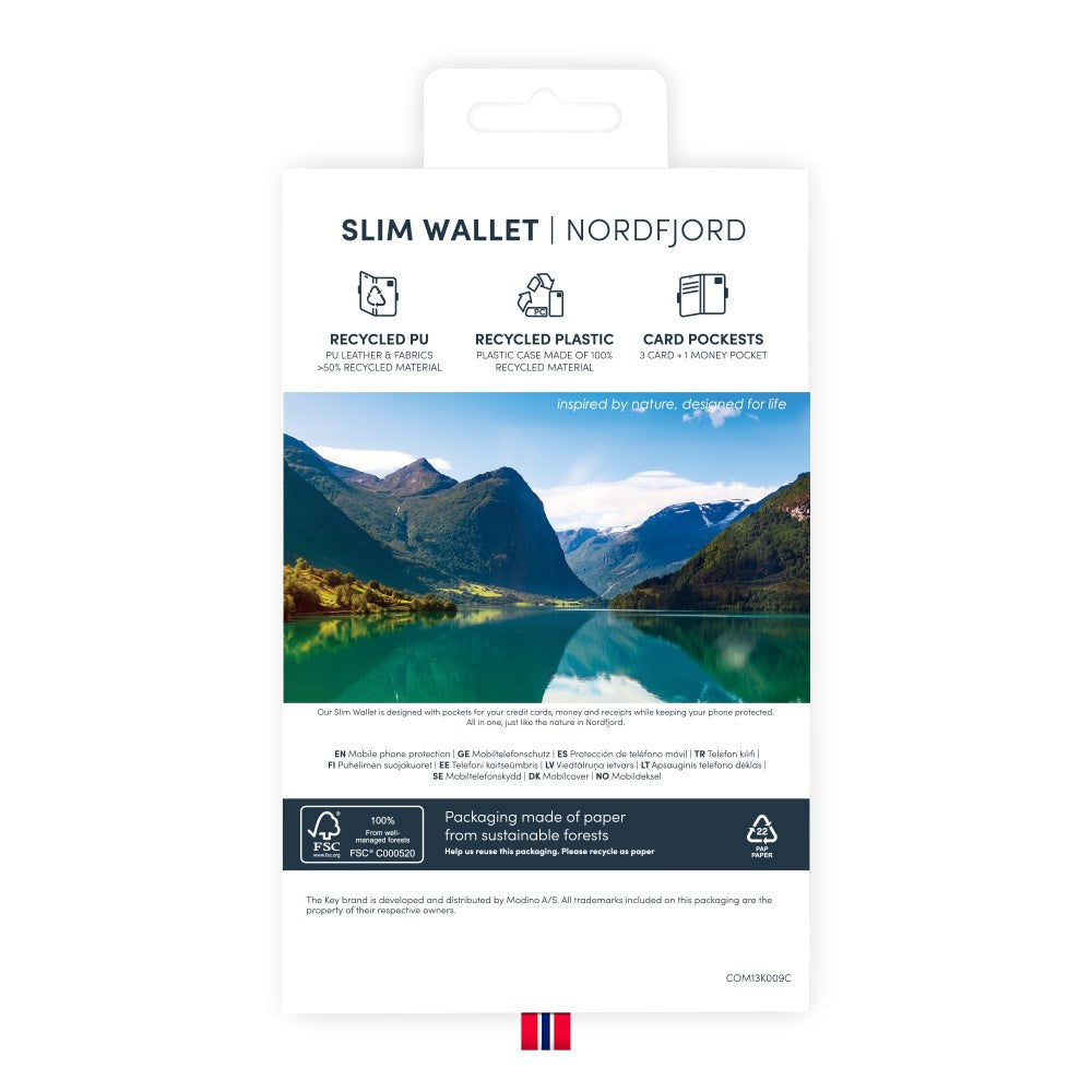 iPhone 14 Key Nordfjord Slim Magnet Wallet Kunstskinn Flipdeksel - Svart