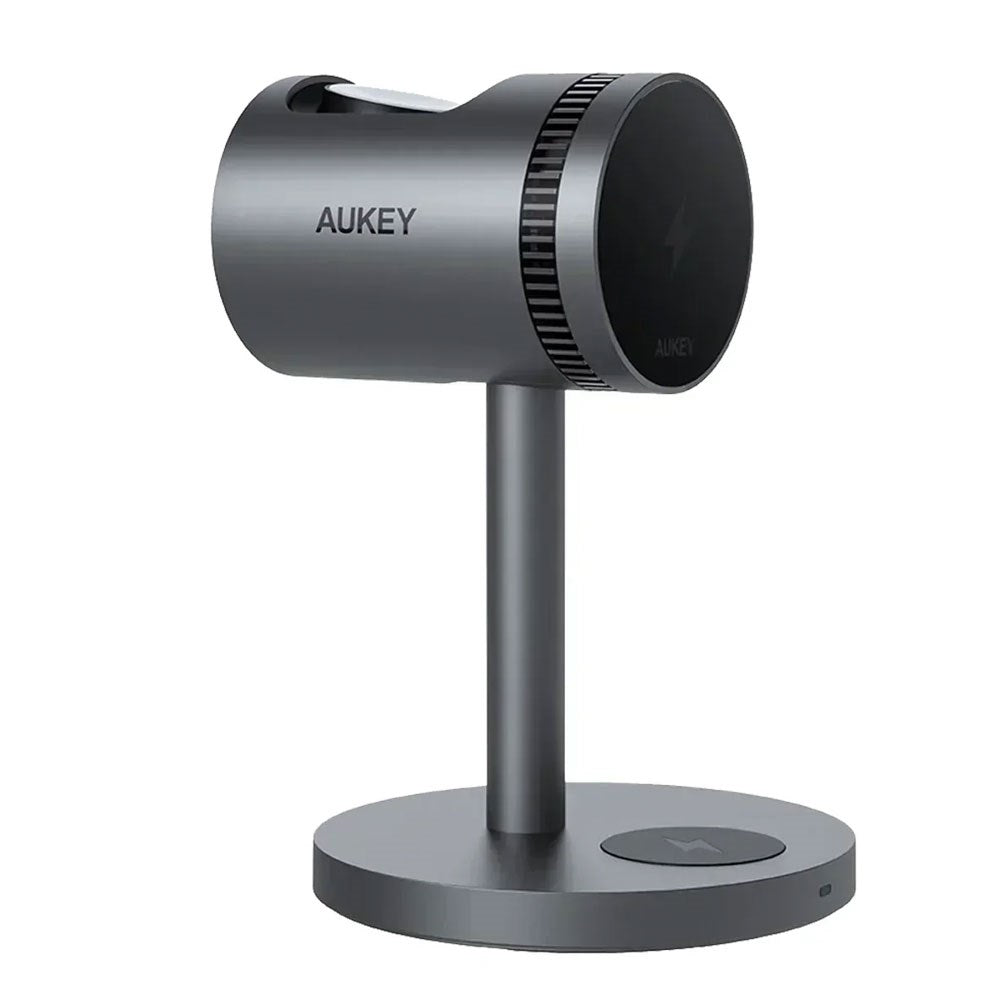 Aukey MagFusion 3-i-1 15W Trådløs Lader for Smarttelefon / Apple Watch / AirPods - MagSafe / Qi2 Kompatibel - Grå