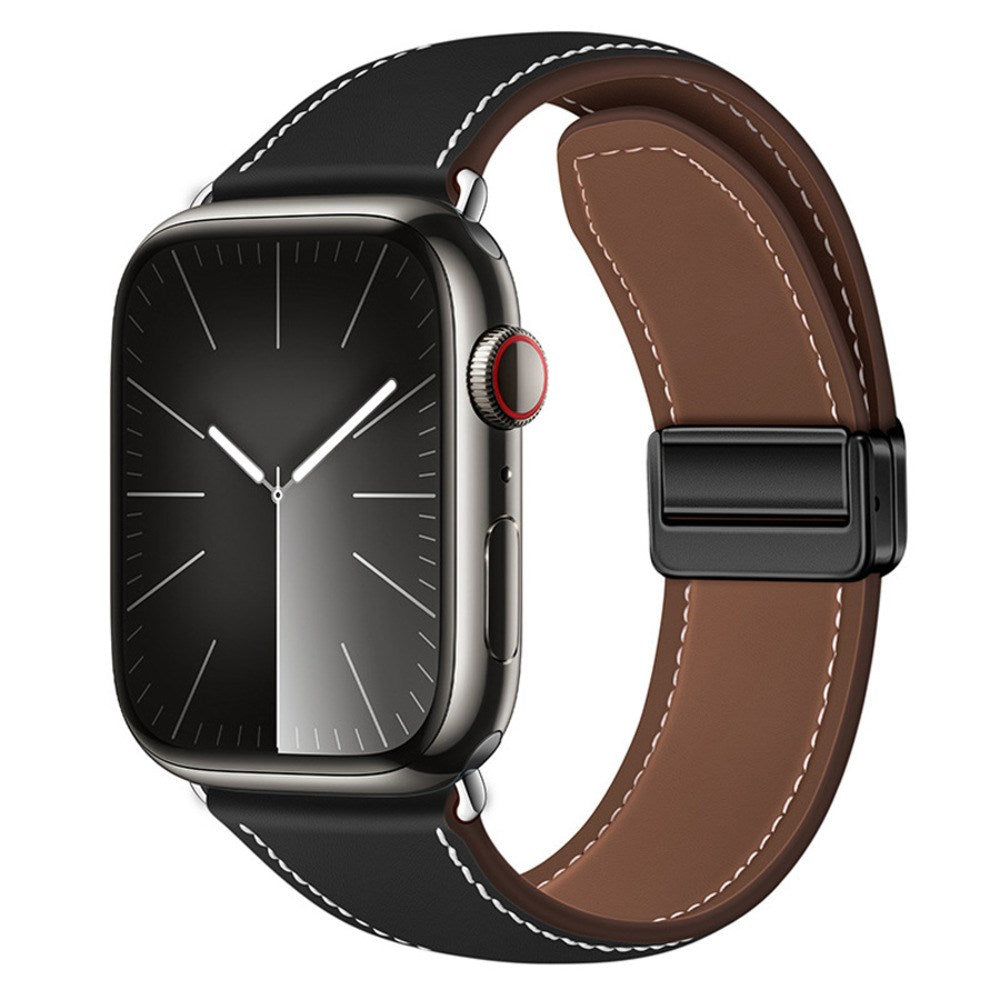 Apple Watch (42/44/45/46/49 mm) Lippa Magnetisk Klokkerem i Kunstskinn - Svart