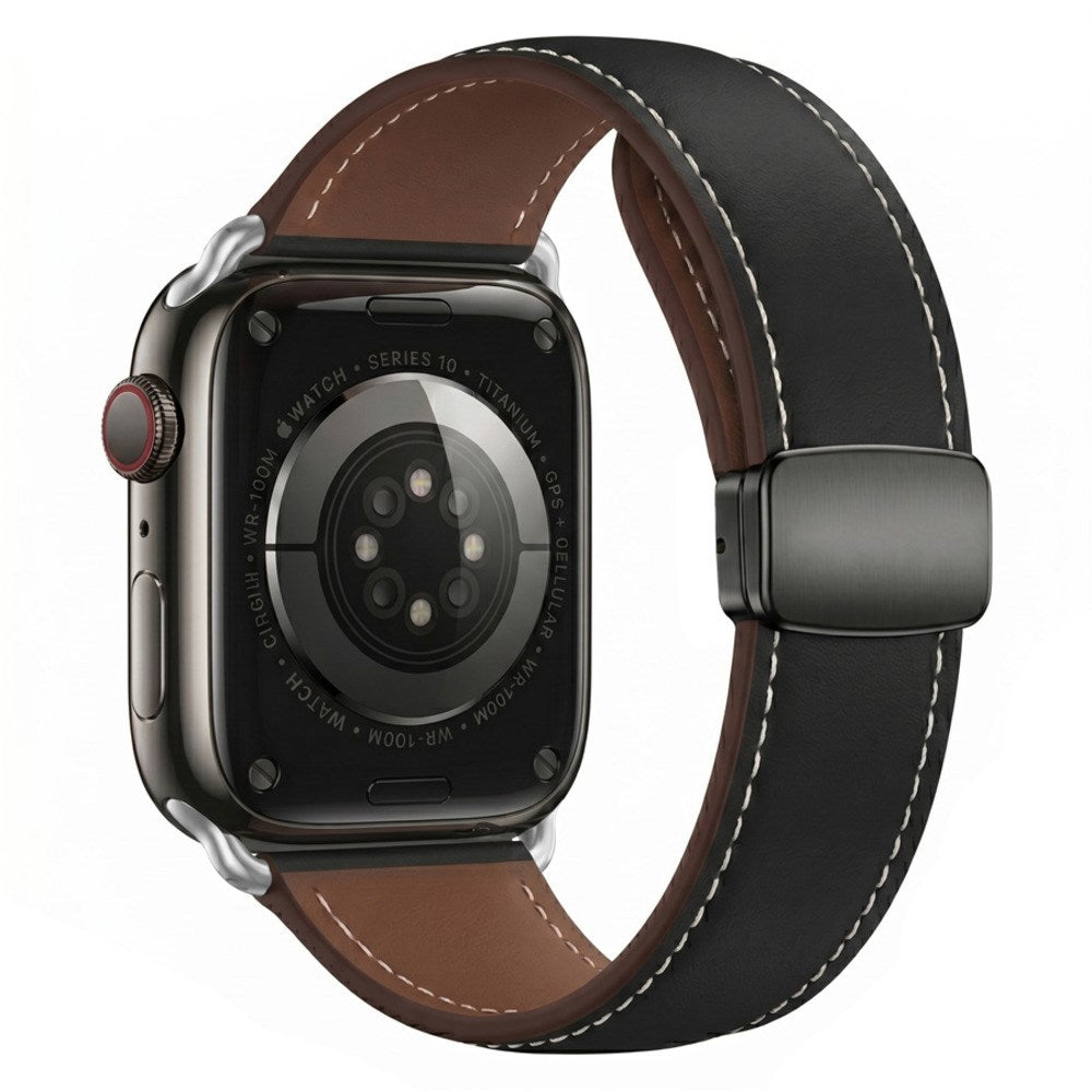 Apple Watch (42/44/45/46/49 mm) Lippa Magnetisk Klokkerem i Kunstskinn - Svart