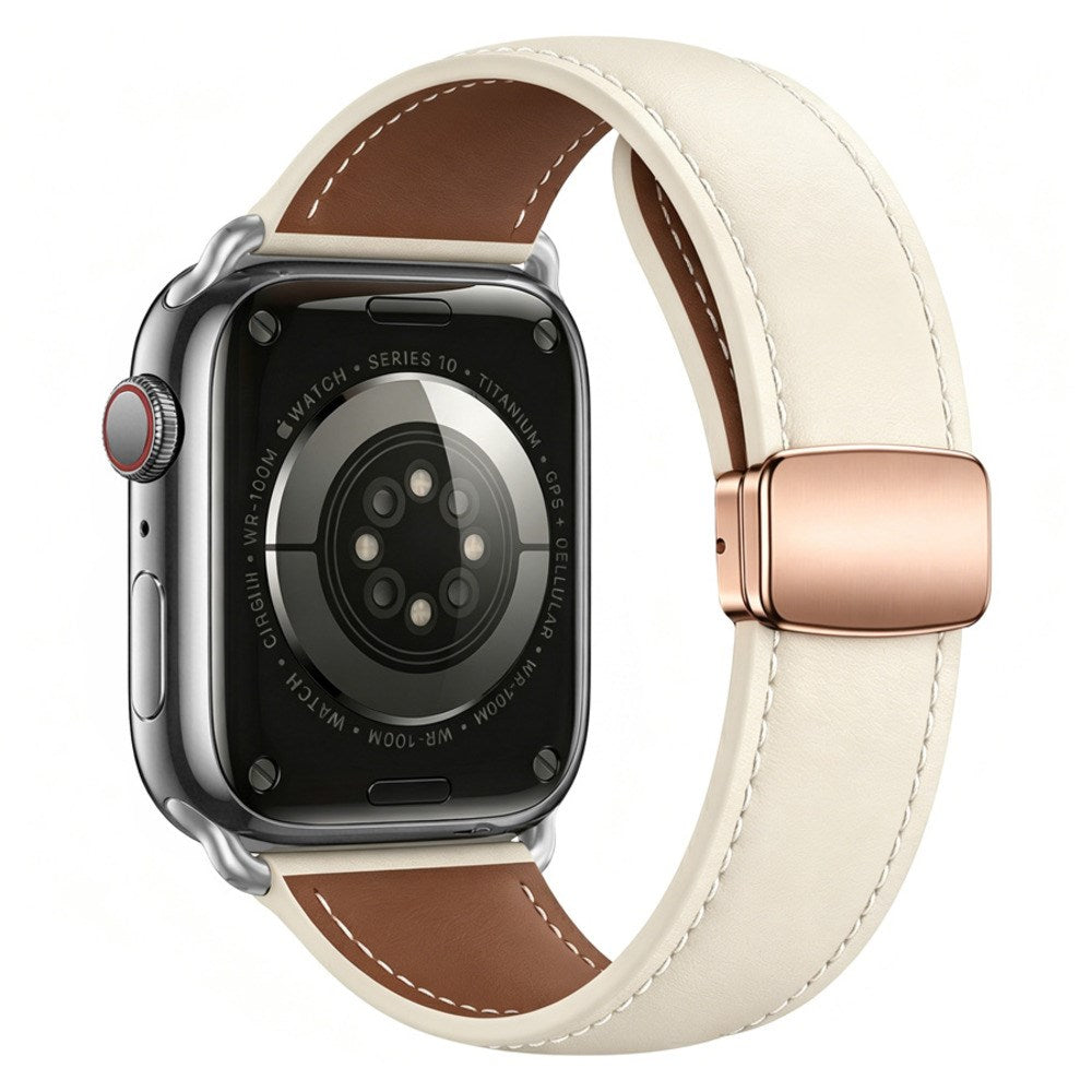 Apple Watch (42/44/45/46/49 mm) Lippa Magnetisk Klokkerem i Kunstskinn - Beige