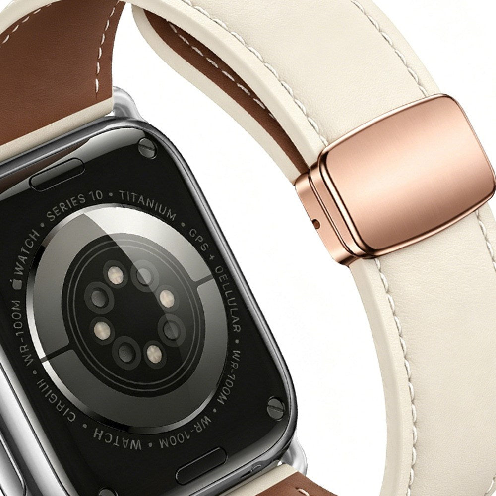 Apple Watch (42/44/45/46/49 mm) Lippa Magnetisk Klokkerem i Kunstskinn - Beige