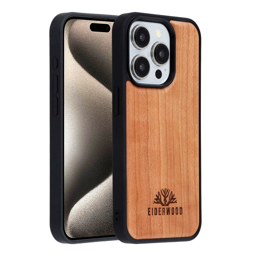 EIDERWOOD iPhone 15 Pro Magnetisk Tredeksel - MagSafe Kompatibel - Kirsebærtre