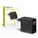 Display Vegglader Mobile Origin GaN 140 W med 2x USB-C + 1x USB-A - Svart