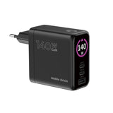 Display Vegglader Mobile Origin GaN 140 W med 2x USB-C + 1x USB-A - Svart