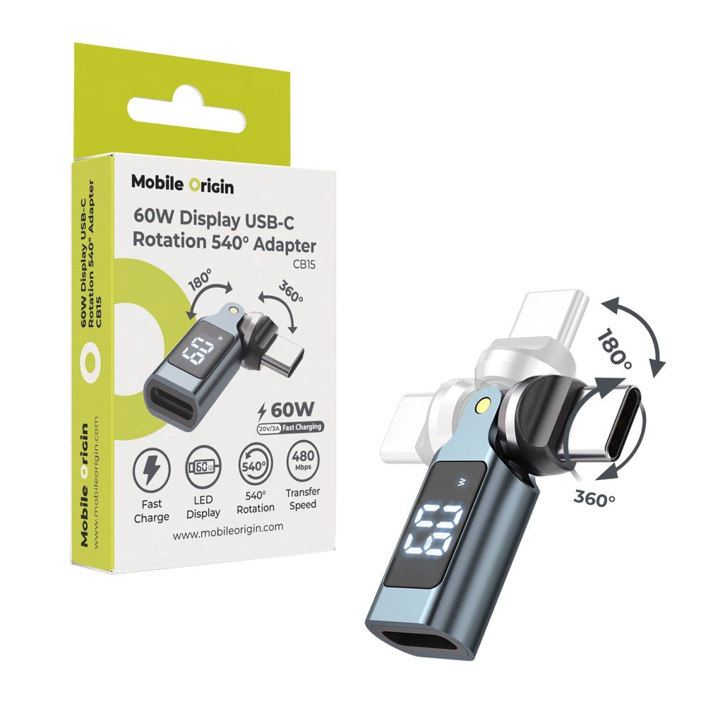 540° Rotasjonsadapter USB-C Mobile Origin 60 W - Grå