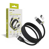 Magnetisk USB-C til USB-A-kabel fra Mobile Origin 27W med 2 Selvklebende Magnetiske Puter - 1,5 M - Svart