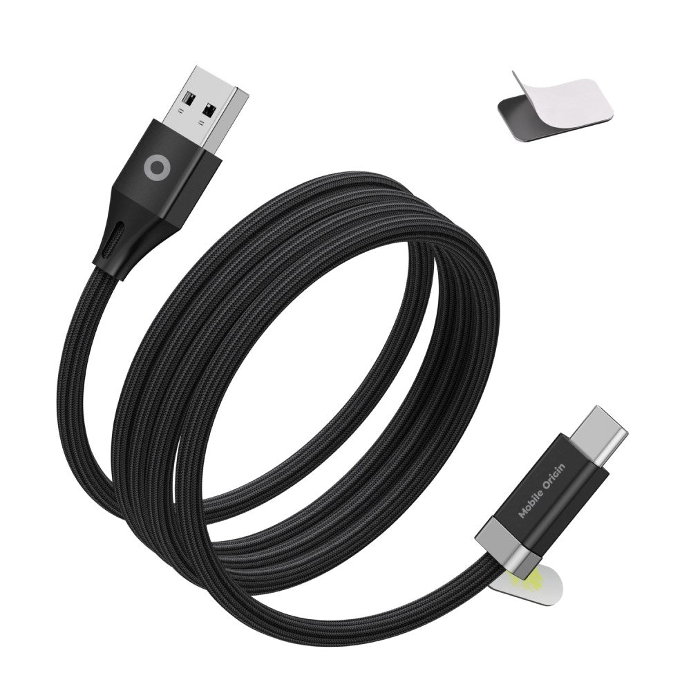 Magnetisk USB-C til USB-A-kabel fra Mobile Origin 27W med 2 Selvklebende Magnetiske Puter - 1,5 M - Svart