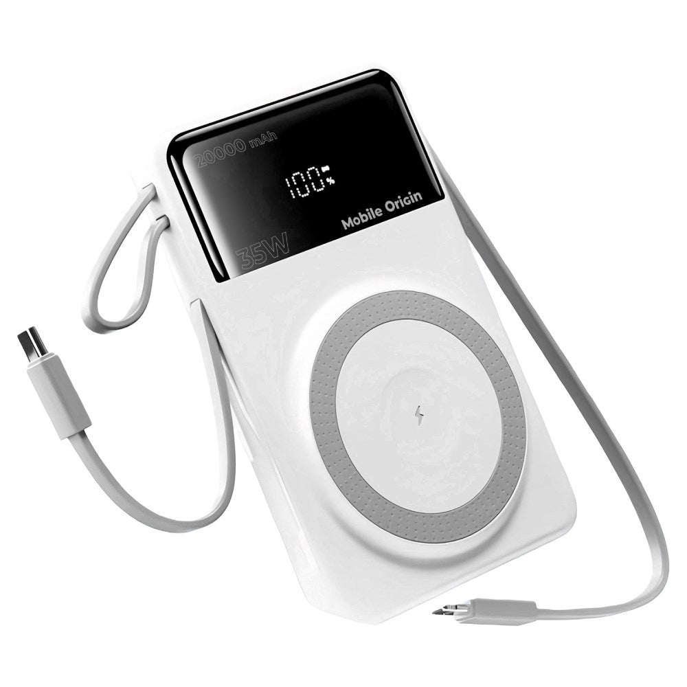 PowerBank Mobile Origin 35 W PD 20 000 mAh med Skjerm - MagSafe Kompatibel - Hvit