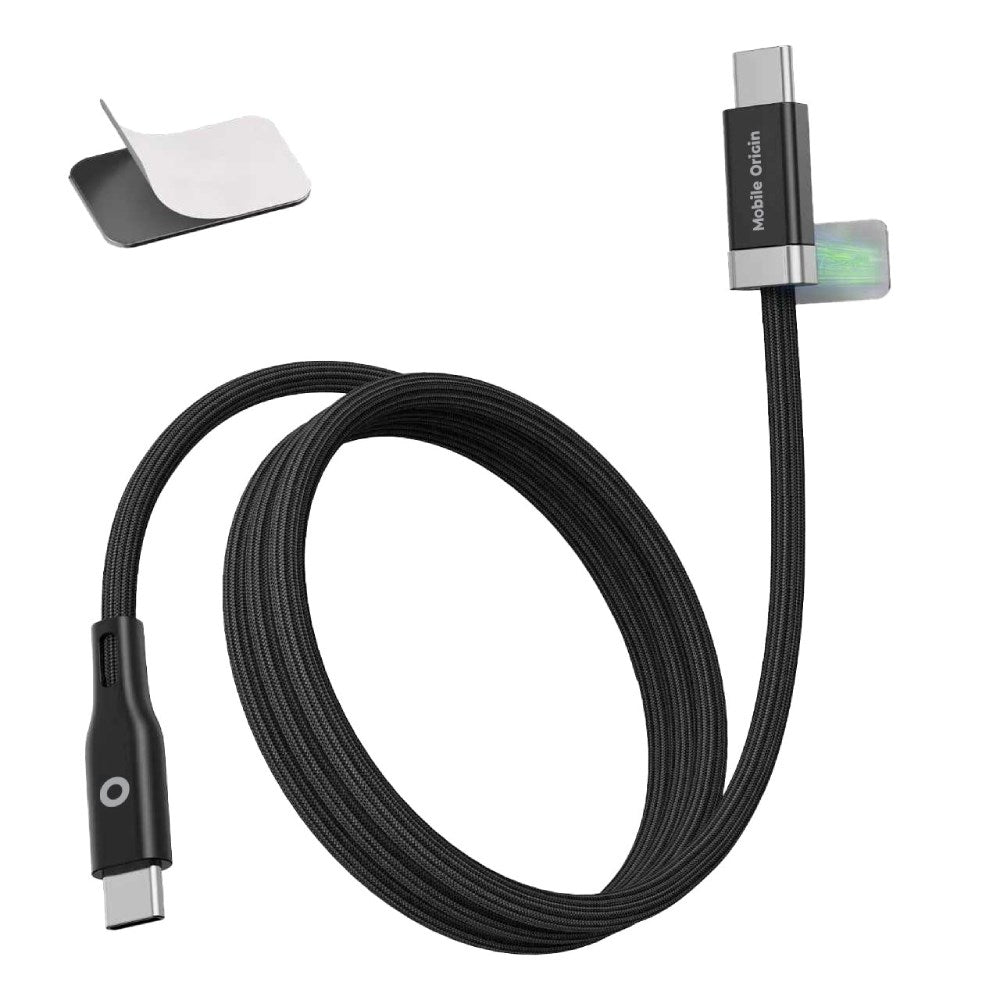 Magnetisk USB-C til USB-C -kabel fra Mobile Origin 60W med 2 Selvklebende Magnetiske Puter - 1,5 M - Svart
