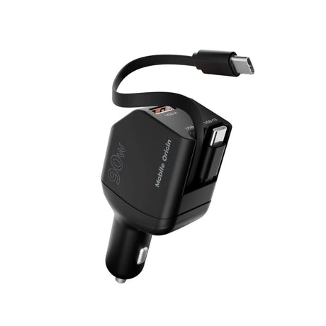 4-i-1 Billader 90W Mobile Origin med USB-C + USB-A og 2x Uttrekkbar USB-C-kabel – Svart