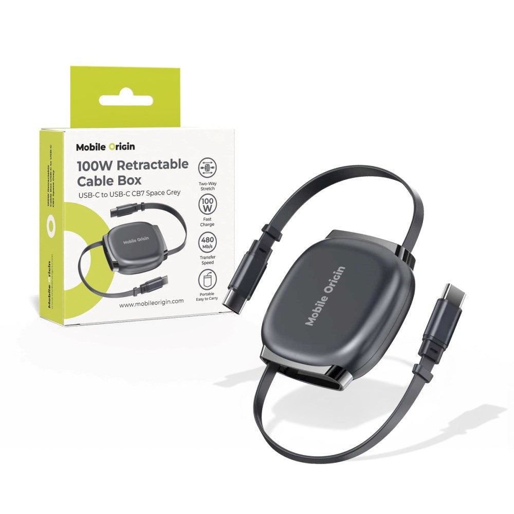 Selvtrekkende Kabelboks Mobile Origin 100 W med USB-C til USB-C - Grå