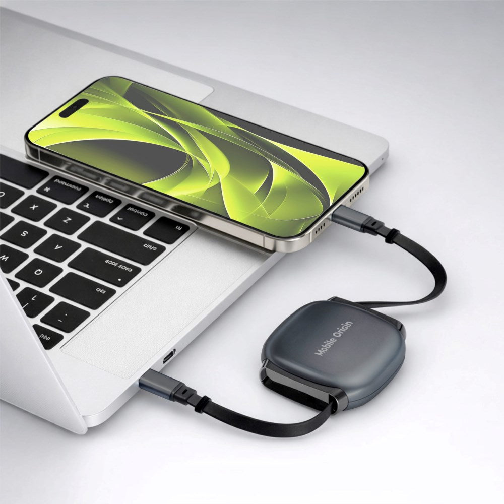 Selvtrekkende Kabelboks Mobile Origin 100 W med USB-C til USB-C - Grå