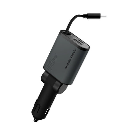 3-i-1 Billader 50W Mobile Origin med USB-C + USB-A og Uttrekkbar USB-C-kabel – Grå