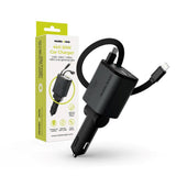 4-i-1 Bilopplader Mobile Origin 50 W med USB-C- og USB-A-port og Uttrekkbar USB-C- og Lightning-kabel - Grå