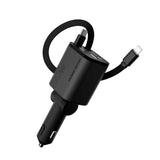 4-i-1 Bilopplader Mobile Origin 50 W med USB-C- og USB-A-port og Uttrekkbar USB-C- og Lightning-kabel - Grå