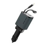 4-i-1 Bilopplader Mobile Origin 50 W med USB-C- og USB-A-port og Uttrekkbar USB-C- og Lightning-kabel - Grå